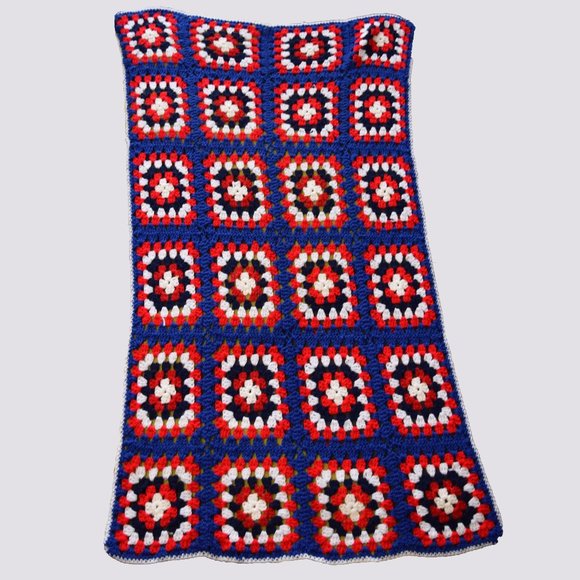 Other - Patriotic Granny Squares Afghan Throw Lap Blanket Handmade Red White Blue Cottag